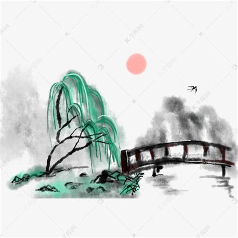 中国风水墨小桥流水素材图片免费下载-千库网