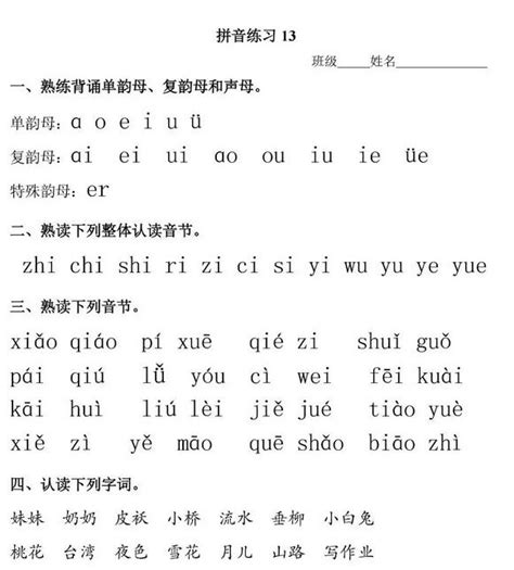 一年级汉语拼音音节练习表(三)——声母、复韵母组合_word文档在线阅读与下载_免费文档