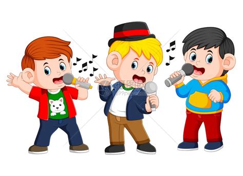 三个男孩一起唱歌插画图片下载-正版图片303692159-摄图网
