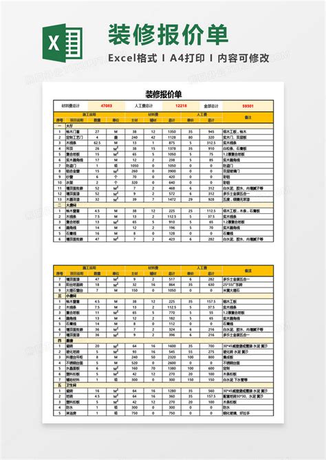 装修工程报价单Excel模板下载_xlsx格式_熊猫办公