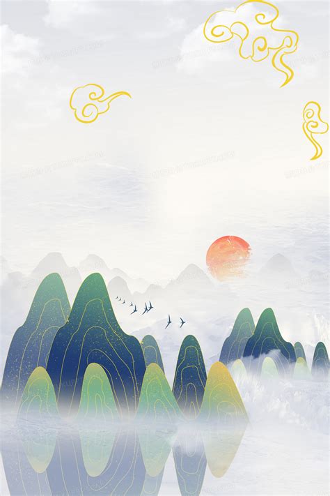 中国风鎏金线条山水背景背景图片素材免费下载_熊猫办公