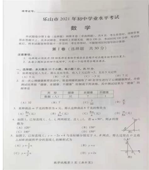 2021年四川乐山中考数学真题（下载版）_教育新闻_奥数网