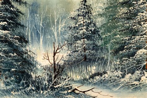 《雪原上的常青树》油画片段插画图片素材_ID:419653232-Veer图库