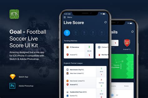 足球实时比分APP应用UI设计模板 Goal – Football Soccer Live Score UI Kit Template – 设计小咖