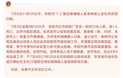 湖南耒阳发生一起持刀杀人案，警方：犯罪嫌疑人已落网