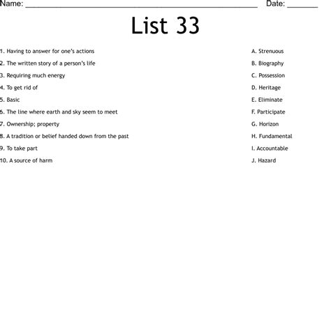 List 33 Worksheet - WordMint
