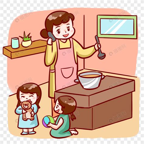 给孩子做饭的妈妈元素素材下载-正版素材401172247-摄图网