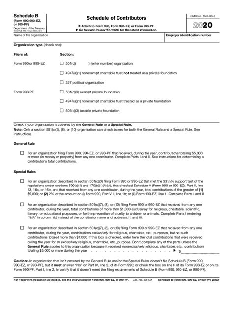 2020 Form IRS 990 - Schedule B Fill Online, Printable, Fillable, Blank ...