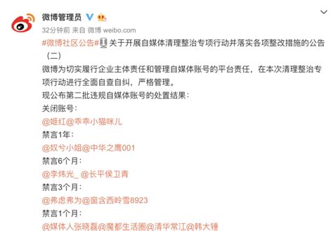 微博处理违规自媒体账号：@媒体人张晓磊等被禁言一月-蓝鲸财经
