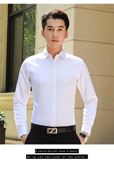 青年韩版潮修身男士白衬衣新款男式长袖衬衫纯色免烫寸衫一件代发-阿里巴巴