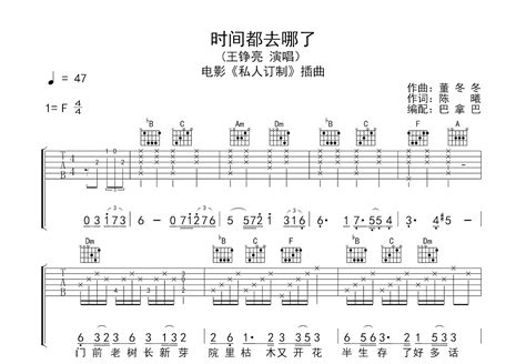 时间都去哪了吉他谱_王铮亮_F调弹唱54%专辑版 - 吉他世界