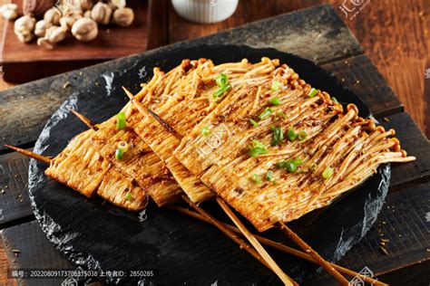烤金针菇串,中国菜系,食品餐饮,摄影素材,汇图网www.huitu.com
