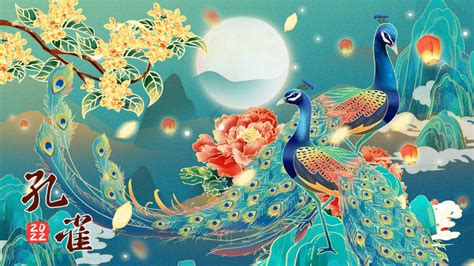 中国古典工笔花鸟-苍劲树枝上的一只孔雀图片免费下载_红动中国