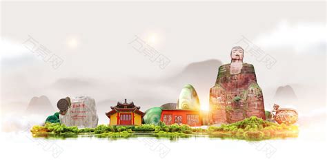 四川乐山大佛旅游背景模板背景素材图片下载-万素网