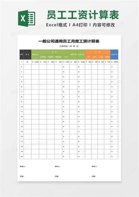 一般公司通用员工月度工资计算表Excel模板下载_熊猫办公