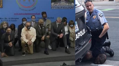 美国非裔男子遭白人警察跪杀一周年，纽约市长下跪9分29秒纪念_新浪新闻