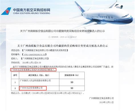 中标喜报丨广州南联航空食品有限公司冷藏猪肉类采购项目-企业官网