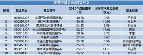 2020年基金年度成绩单出炉 债券型基金业绩TOP10_第一金融网