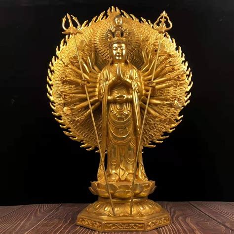 铜鎏金千手观音佛像摆件观音菩萨铜像平安家用佛堂供奉神像-阿里巴巴