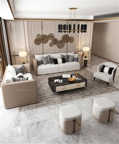 卫诗理法式轻奢实木沙发客厅大户型 欧式真皮沙发茶几组合E3新品-美间设计
