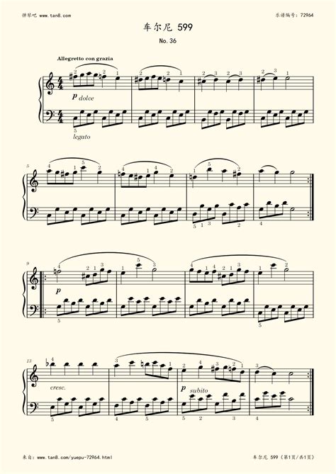 《车尔尼599 NO.36,钢琴谱》车尼尔（五线谱 钢琴曲 指法）-弹吧|蛐蛐钢琴网
