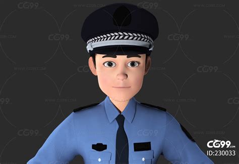 卡通警察 交警 卡通人物 卡通保安 公务员 警察叔叔 保安-cg模型免费下载-CG99