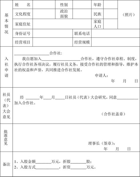 农民专业合作社入社申请表_文档下载
