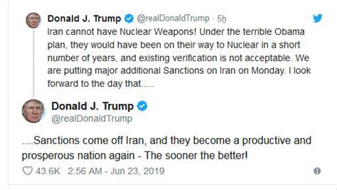 特朗普发推：将于24日对伊朗实施“重大额外制裁”_荔枝网新闻