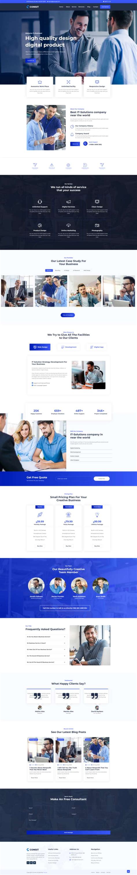 商务公司网站模板，蓝色html5企业网站源码-17素材网