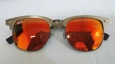 Clubmaster Aluminio Dourado Laranja Espelhado | Óculos Masculino Ray ...