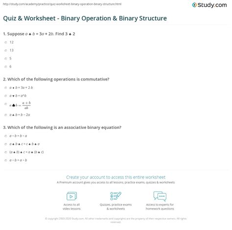 Quiz & Worksheet - Binary Operation & Binary Structure | Study.com