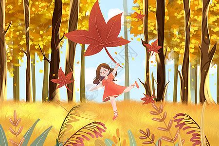 秋天可爱女孩坐在桂花树枝上插画插画图片下载-正版图片402013141-摄图网