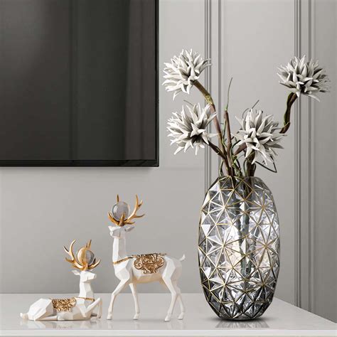 欧式花瓶插花美式餐桌摆件仿真干花客厅玻璃透明摆设家居软装饰品-美间设计