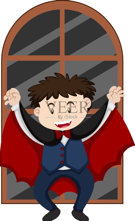 一个男孩在万圣节打扮成吸血鬼的样子插画图片素材_ID:423962575-Veer图库