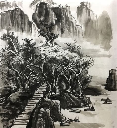 中国风山水水墨画插画图片下载-正版图片400207436-摄图网