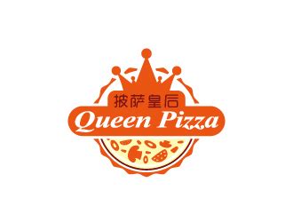 店名叫披萨皇后，英文是queen pizza标志设计 - 123标志设计网™