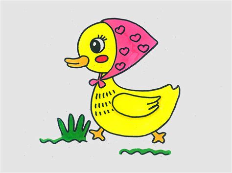 卡通小黄鸭的画法步骤图带颜色 鸭子简笔画图片 - 巧巧简笔画