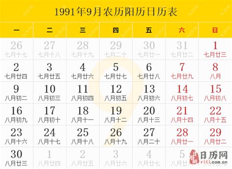 1991年日历表,1991年农历表（阴历阳历节日对照表） - 日历网