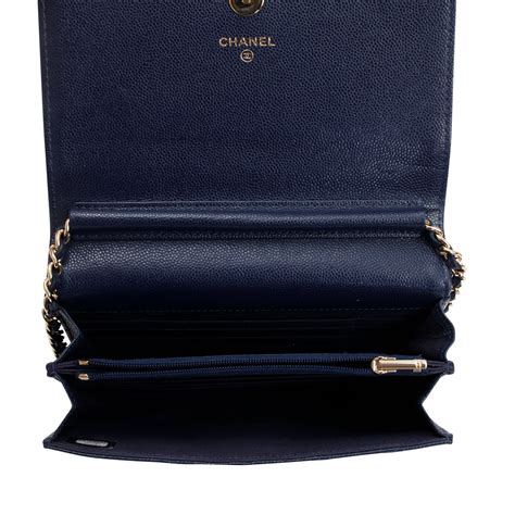 Chanel Navy Caviar Quilted Square Wallet on Chain w/ Box & Authenticit ...