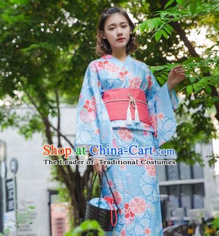 Asian Japanese Traditional Costumes Japan Kimono Blue Bathrobe Clothing ...