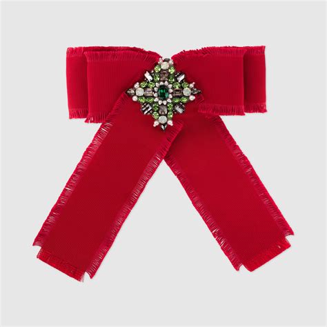 Grosgrain bow brooch in Red cotton ribbon | Gucci Fashion Jewelry For Women