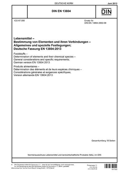 DIN EN 13804:2013 DE - Lebensmittel - Bestimmung von Elementen und ...
