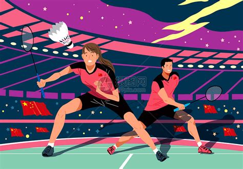 亚运会打羽毛球比赛插画图片下载-正版图片400482730-摄图网