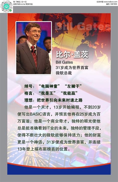 比尔盖茨名人简介海报PSD素材免费下载_红动中国