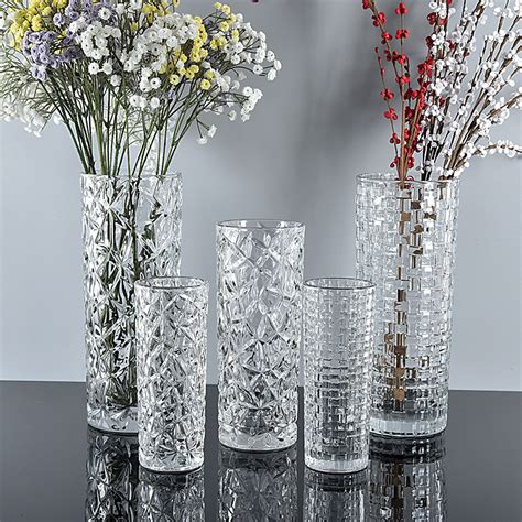 简约加厚直筒水晶玻璃花瓶批发鲜花富贵竹插花器家居摆件装饰花瓶-阿里巴巴