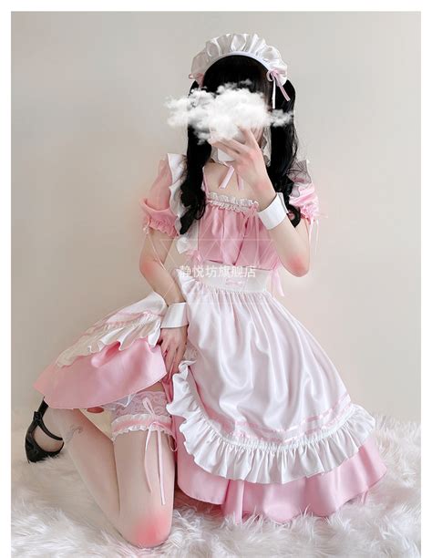 粉色女仆装cosplay动漫服装咖啡厅女佣制服日本软妹女仆围裙套装-阿里巴巴