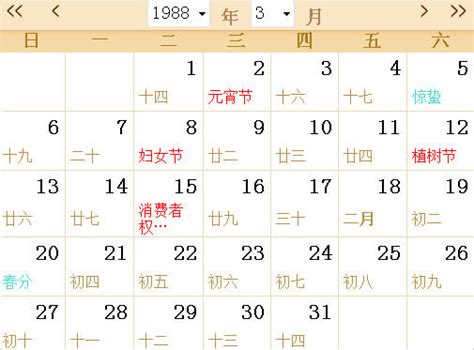 1988全年日历农历表 - 第一星座网