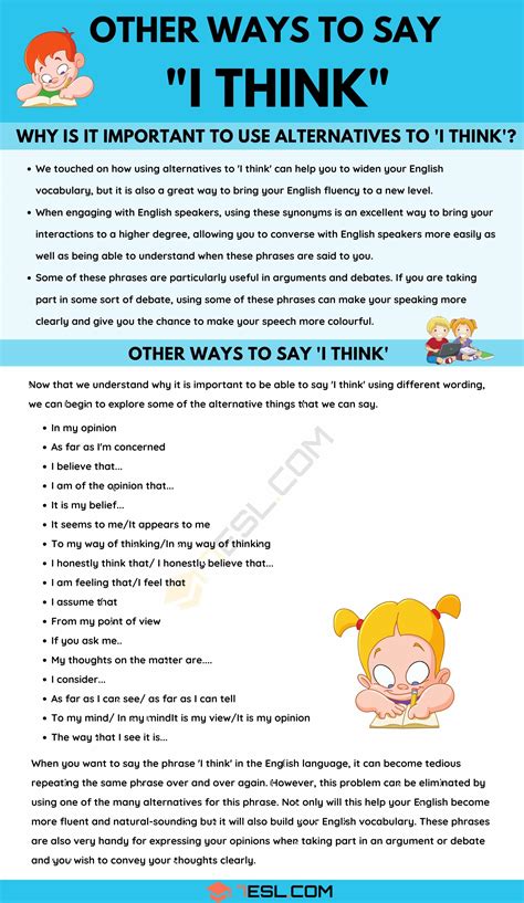 50 Other Ways to Say "I Think" in English (Formal, Informal) • 7ESL