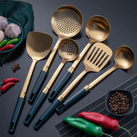 2021新款不锈钢厨具套装 祖母绿镀金锅铲汤勺烹饪用具ins轻奢炊具-阿里巴巴