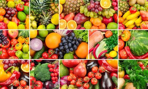 桌上的各种新鲜蔬菜和水果的图片-饮食概念